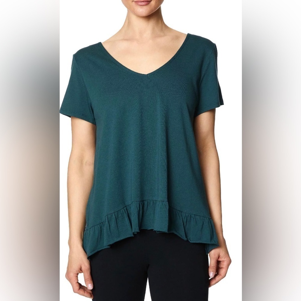 Betsy Johnson Strappy Short Sleeve Flounce Hem Top